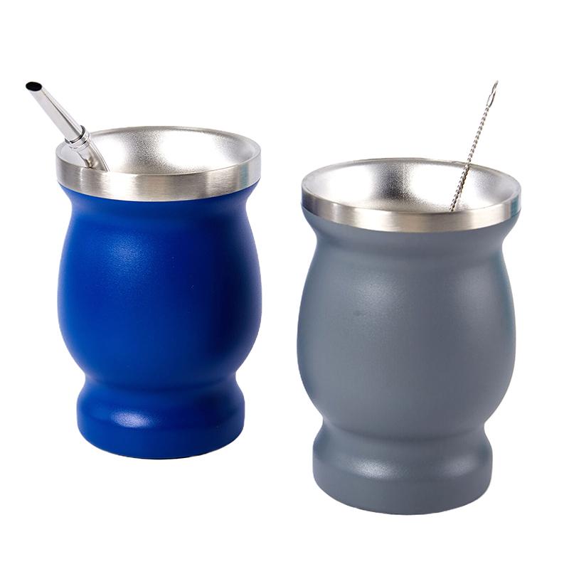 230ml Yerba Mate Gourd Tea Cup Set Double-Wall Stainless Steel Coffee Water Cup Straws Filter With Spoon Brush