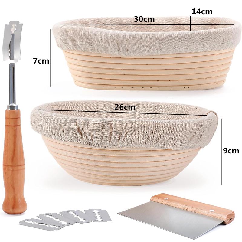 LMETJMA Gärkörbe Set Sauerteigbrot Backset Rund Oval Teig Gehen Lassen Rattan Schüsseln mit Einlagen Metallschaber JT341