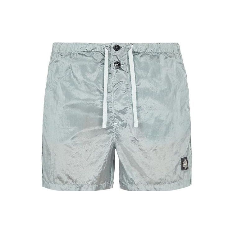 Stone Island Effen Kleur Metallic Nylon Trekkoord Rechte Pijp Korte Broek Heren shorts Grijs Blauw 7615b0643-v0044 L