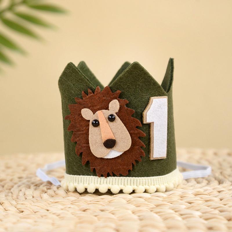 1st Kids Jungle Safari Crown Hat Baby 1 Year Old Birthday Party Lion Headband Wild One Party Decoration Photo Props Baby Shower