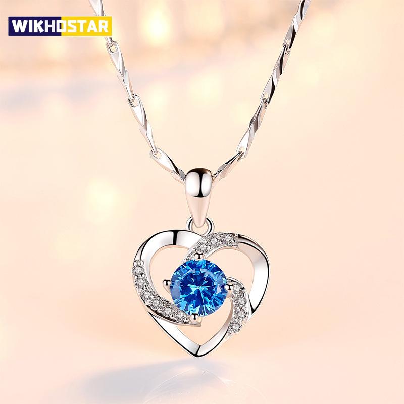 Romantic 925 Sterling Silver Heart Shape Crystal Zircon Pendant Necklaces For Women Girls Wedding Party Trendy Jewelry Gifts