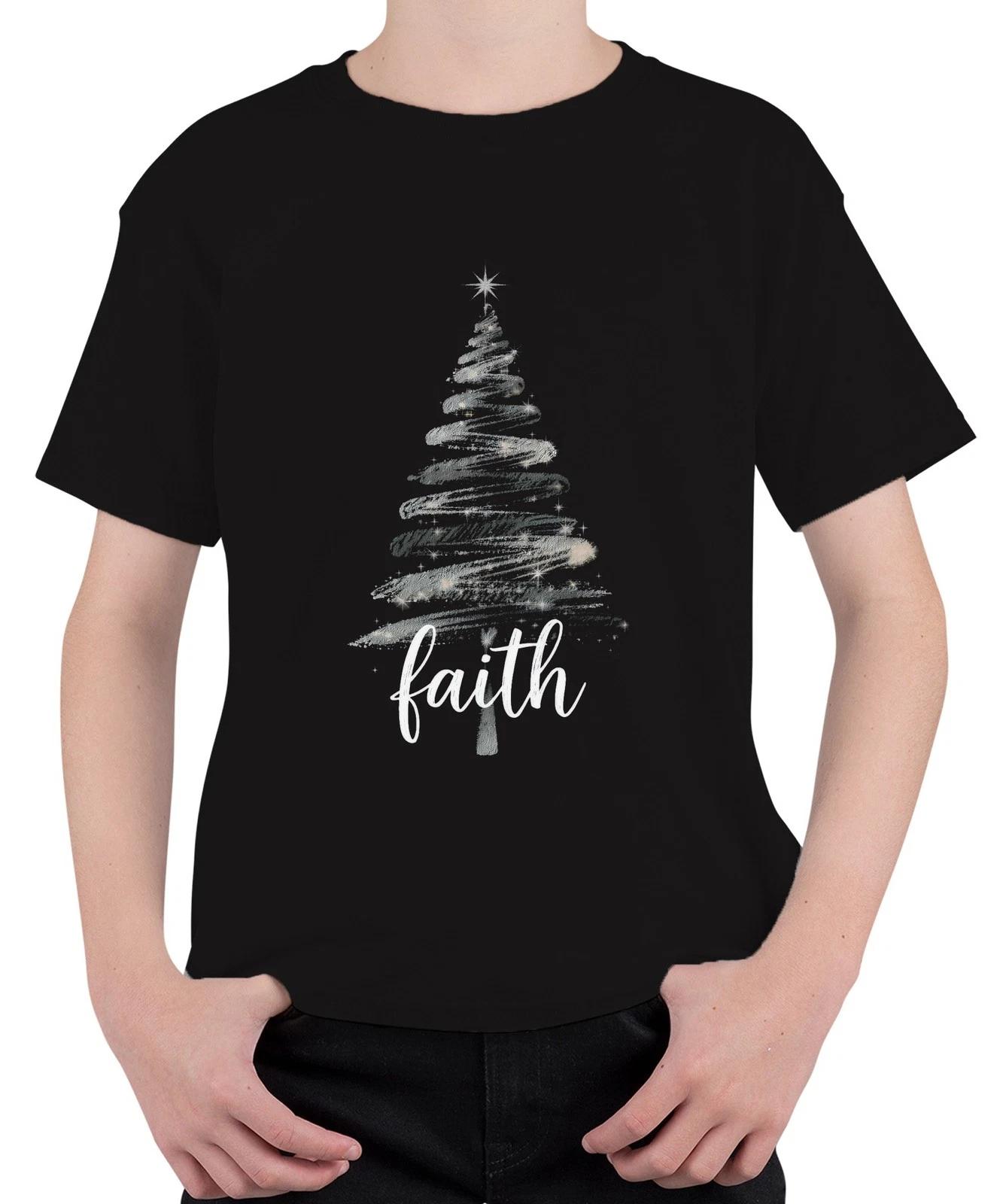 Weihnachtsbaum Faith christlich Glitzer Silber Schwarz Script Unisex Kinder T-Sh S