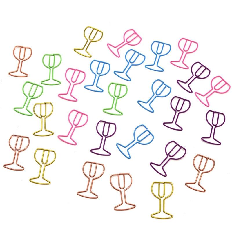 30Pcs Wine Glass Shape Paper Clip Small Metal Paper Clamp File Organiser Clip Metal Book Marker Clips for Office School