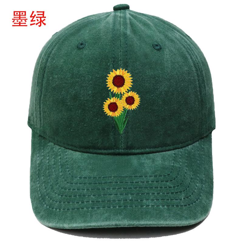 New Sunflower Embroidered Baseball Cap Washed Retro Simple Men's and Women's Leisure Outdoor Sports Cap