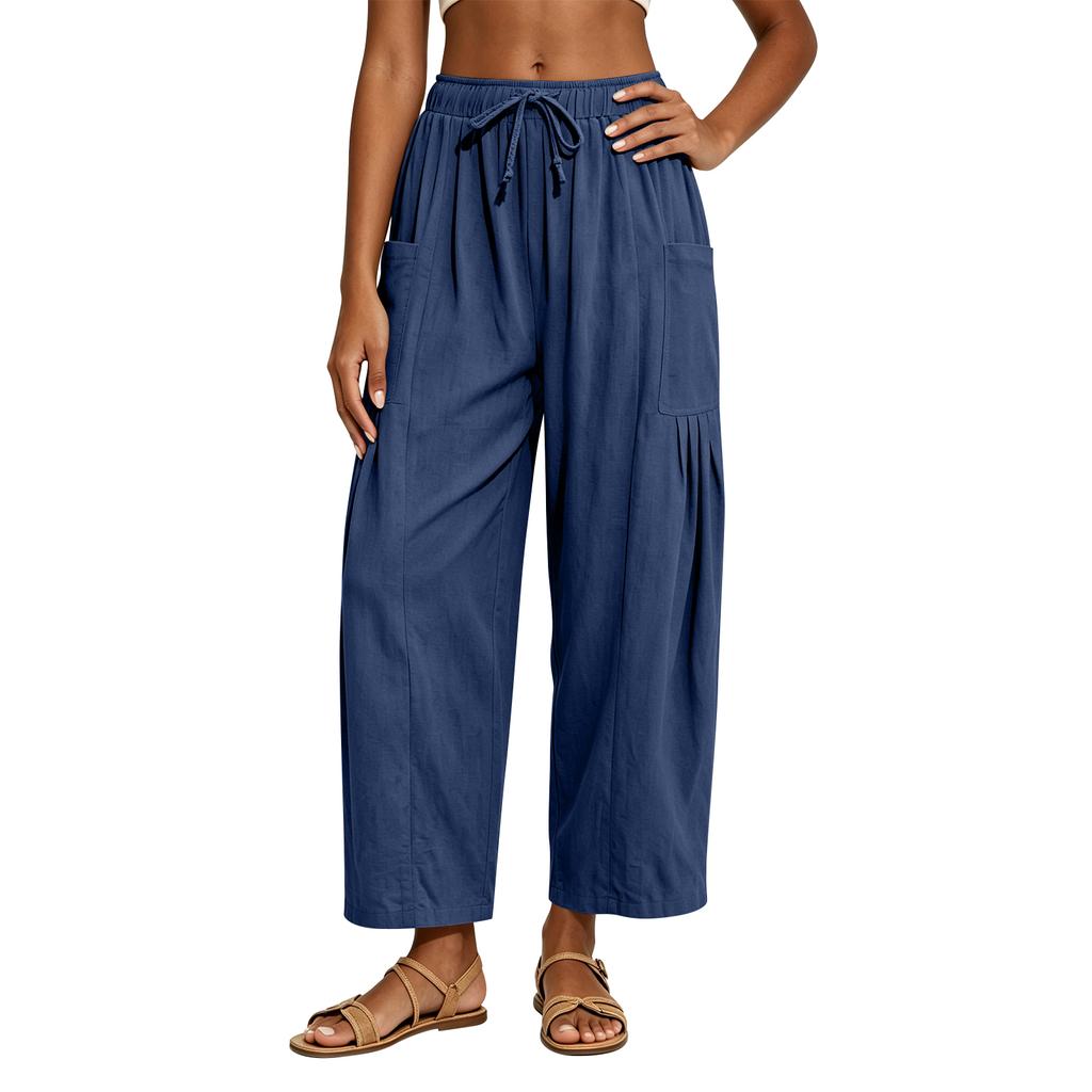 Women's Loose-fitting Wide-leg Pants, Casual Loose-fitting Pants, High-elastic Waistband, Long Pants With Pockets