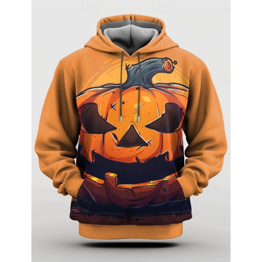 Halloween Pumpkin 3D Print Hoodies Men's Long Sleeve Hooded Sweatshirts Pullover Oversized Harajuku Coat Unisex Street Clothing