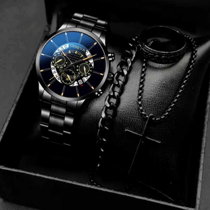 New Fashion Business Men S Watch Calendar Watch Men S Steel Strap Watch Business Bracelet Set Watch bulk price