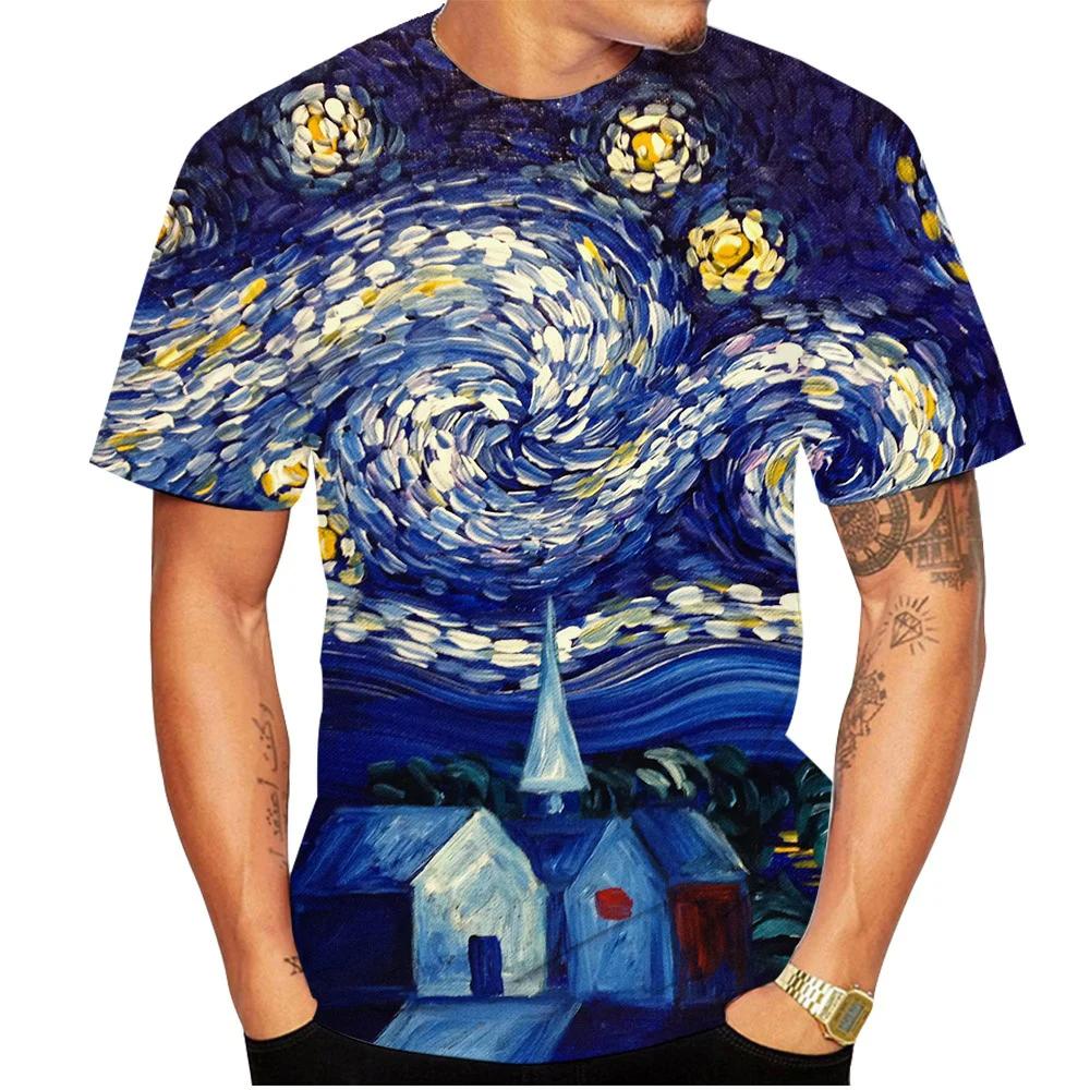 Van Gogh Art T-shirt Flower 3D Printing Men's and Women's Street Wear Short Sleeve T-shirt Clothing