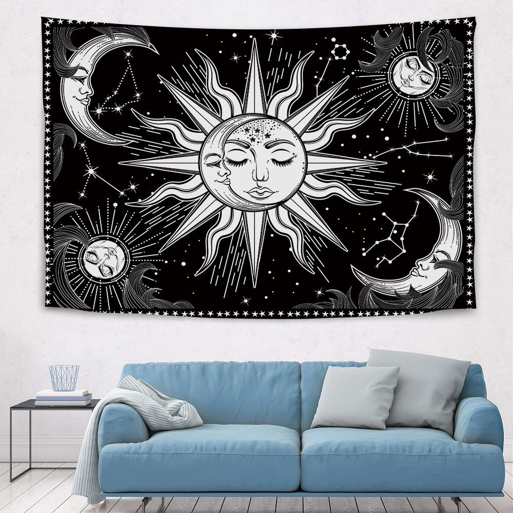 Aesthetic Black and White Sun Moon Tapestry Wall Decoration Hanging Tapestry for Bedroom Living Room 150 X 200cm/ 59 X 78.7inch