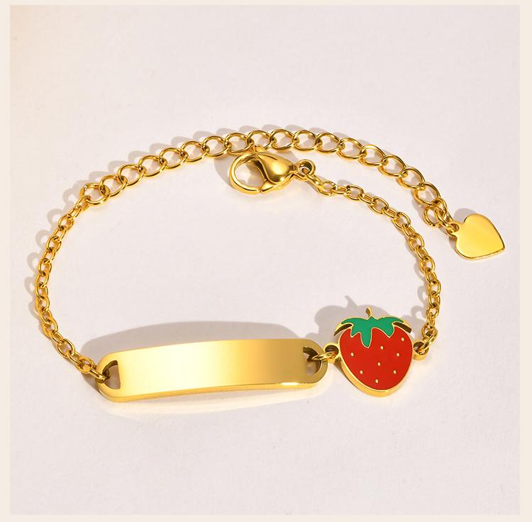 Personalized Strawberry Bracelet, Customized Name Bracelet for Little Boy Girl, Stainless Steel Cute Birthday Gift
