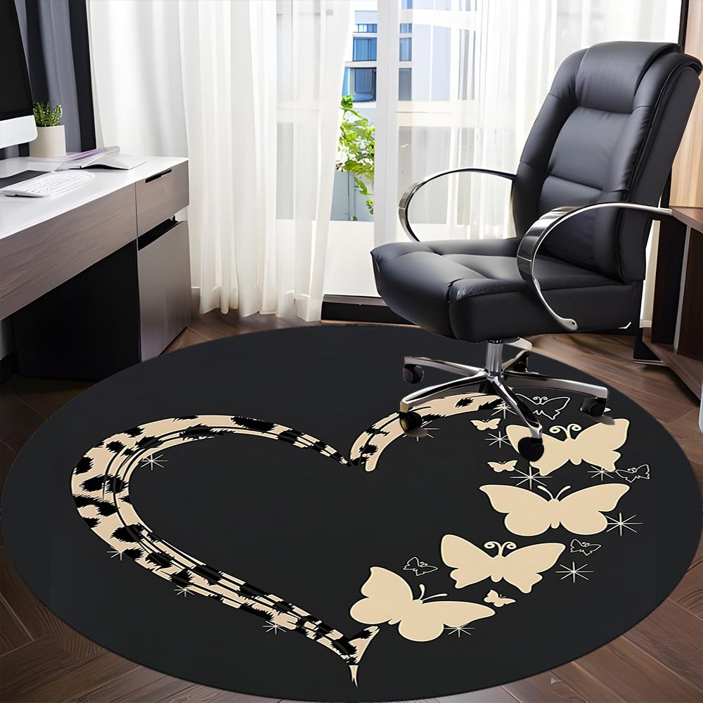 1pc Heart Butterflies Office Round Area Rug,  Mat Suitable ForOffice, Under Office Chairs Bedroom Living Room Home Decor, Room Deco