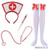 Halloween Nurse Headwear with Fake Stethoscope Pen Sexy Nurse Headwear Headband Lace Red Cute Cosplay Costume Birthday Makeup