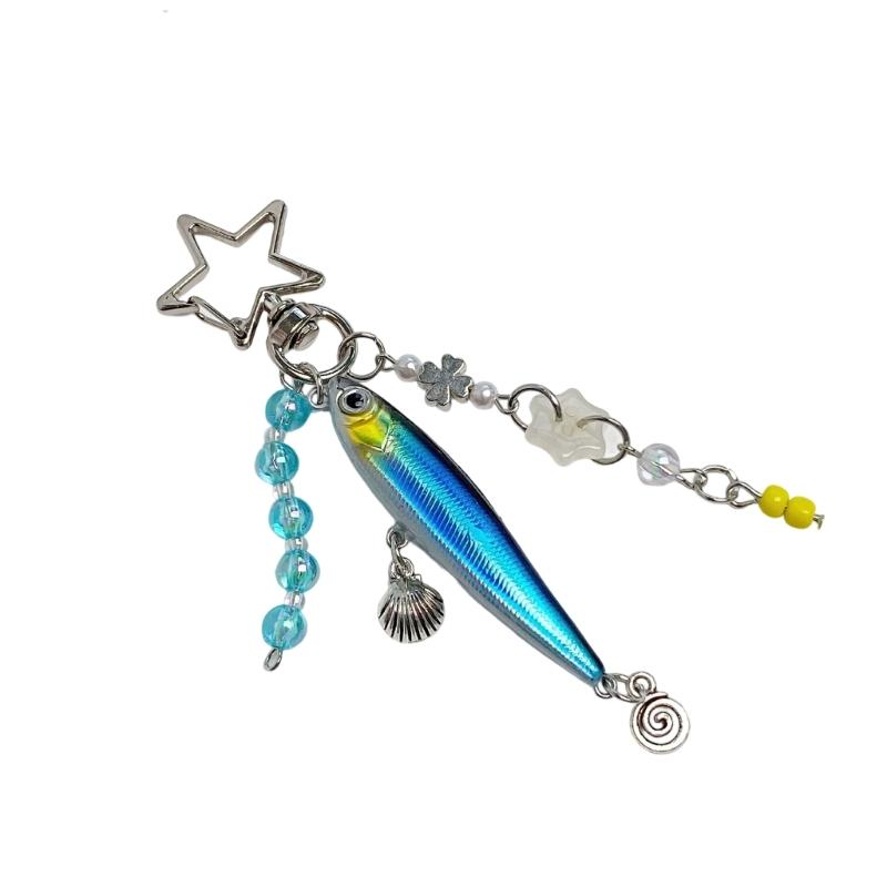 

Lifelikes Fish Detail Keychain Sturdy Construction Portable Designs for Unique Styles Lovers синий