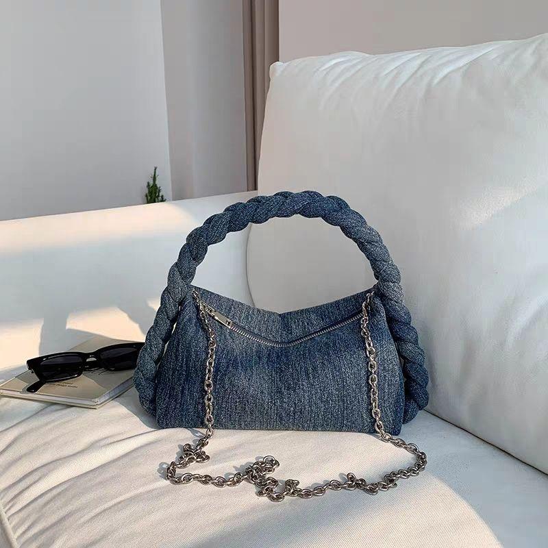 Fried Dough Twists Armpit Denim Handbag Fashion Chain Messenger Bag One Shoulder Dumpling Knitting