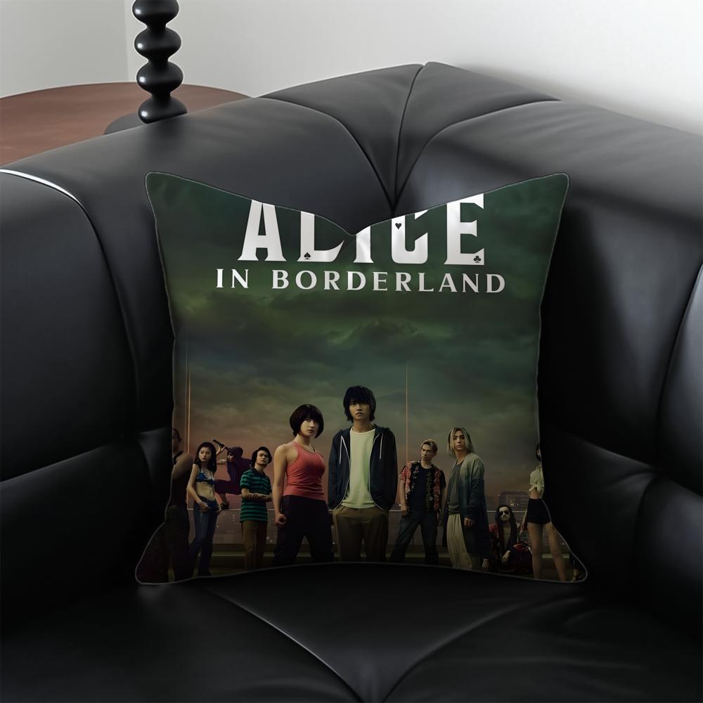AAlice In BBorderland Cushion Cover Pillow Case Antidustmite Invisible Zipper Silky Short Plush Sofa Cushion