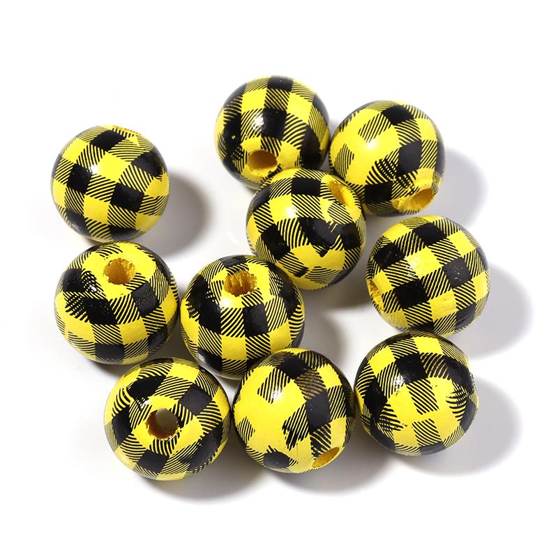 20pcs/lot Checkered Pattern Round Balls For Jewelry Making Wooden Beads Loose Spacer Beads DIY Bracelet Necklace Accessory