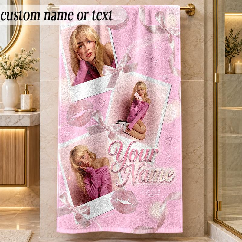 Beach TowelSabrina Carpenter Custom Name Text Personalized Soft Towel for Beach Pool Indoor Home Decor Gift