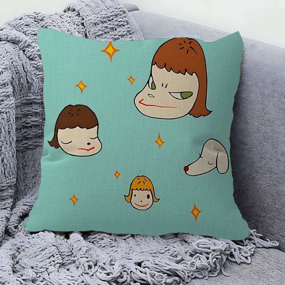 Y-Yoshitomos N-Nara Cartoon Pillow Covers Cartoon Sofa Decorative Home Double-Sided Printing Short Plush Cute Cushion Cover