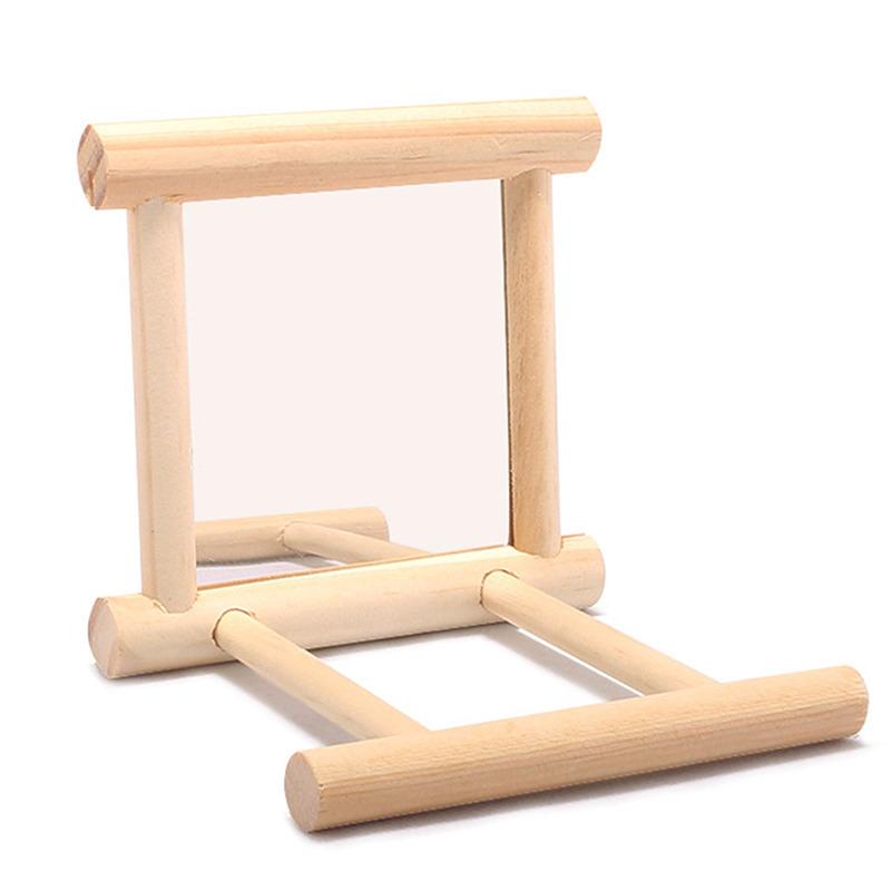 Bird Mirror Wooden Interactive Play Toy With Perch For Small Parrot Budgies Parakeet Cockatiel Conure Lovebird Cage Accessories