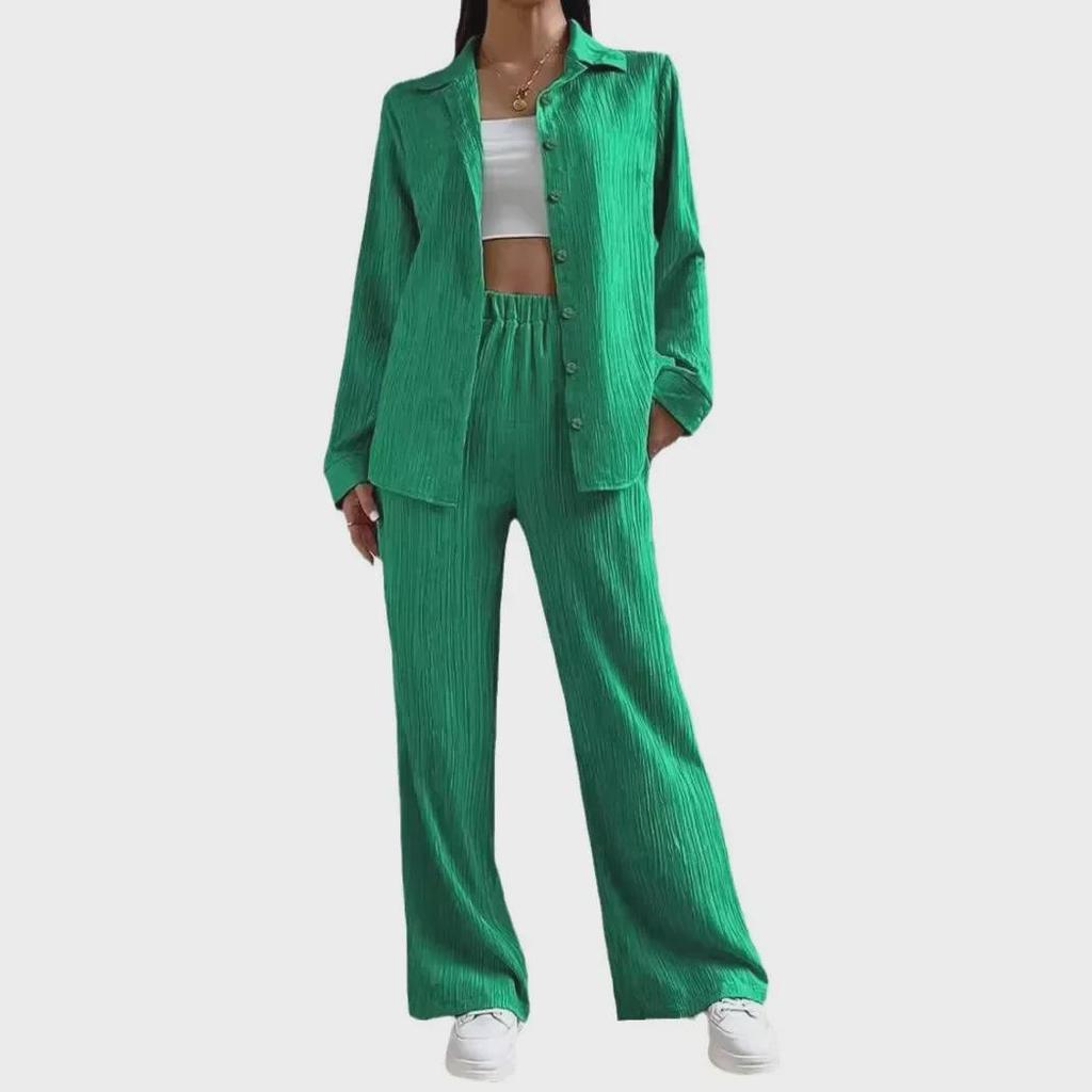 2024 Damen Einfarbiger Revers-Knopf-Cardigan-Anzug - Europäische & Amerikanische Lässige Mode Zweiteiliges Set