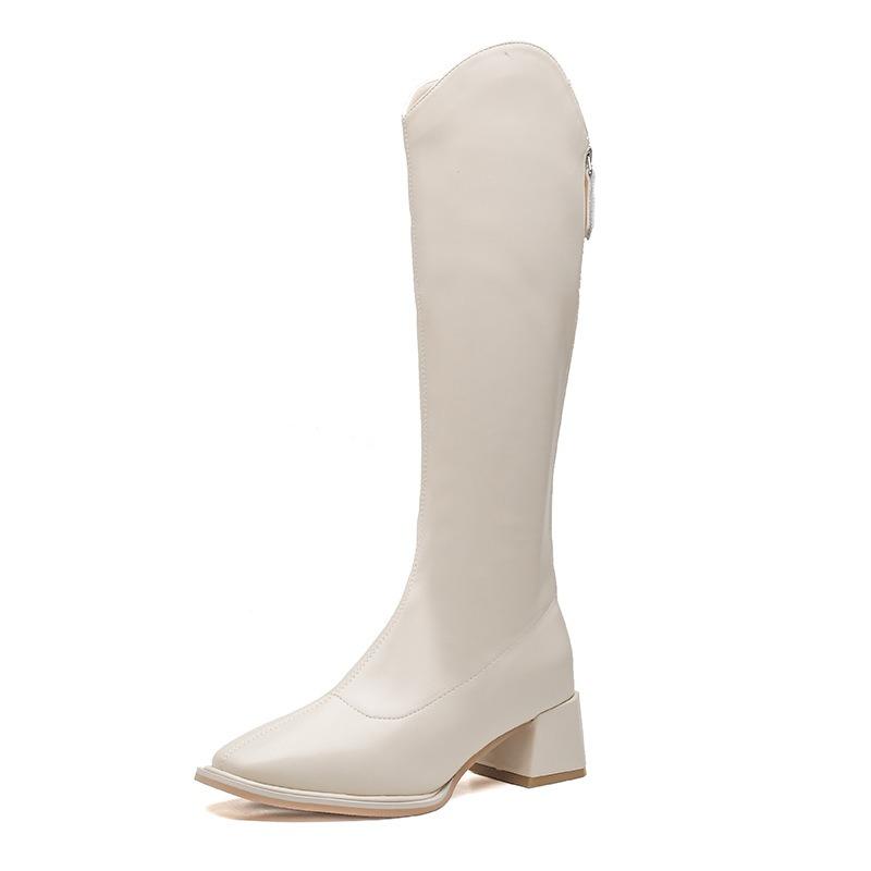 White boots Western boots Women's autumn and winter new thick heel square head small boots High heel boots Women's