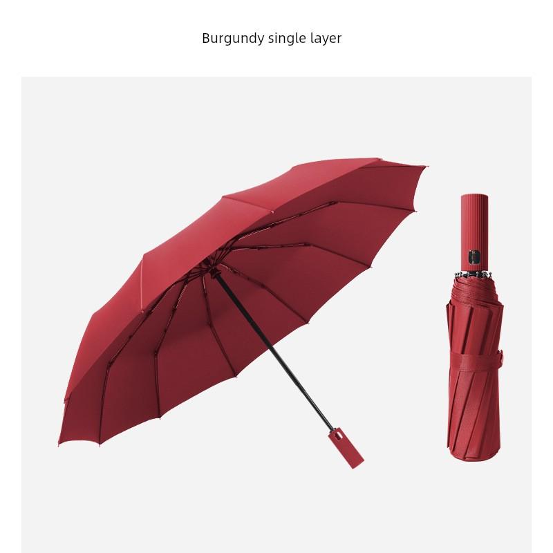 Fully Automatic Umbrella with 12 Ribs, Color-Matched Handle, Business Umbrella for Men, Large Reinforced Black Coating, Sun Protection