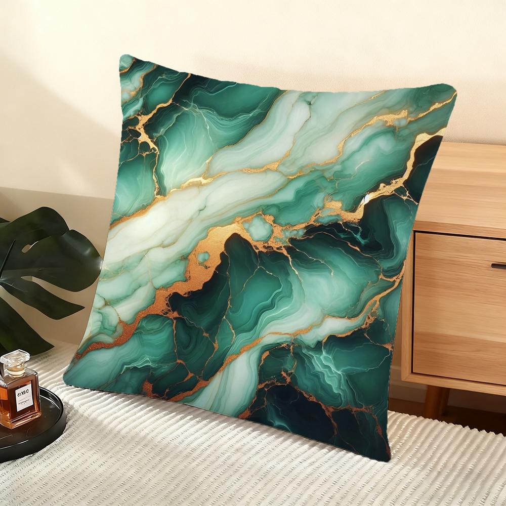 Green Gold Blush Marble  Cushion Cover Soft Short Plush Pillow Cover Smooth Cozy Texture Aesthetic Cushion Case Home Decor