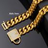 14mm Wide Gold Dog Leash and Titanium Steel Collar with Paved Diamond Buckle