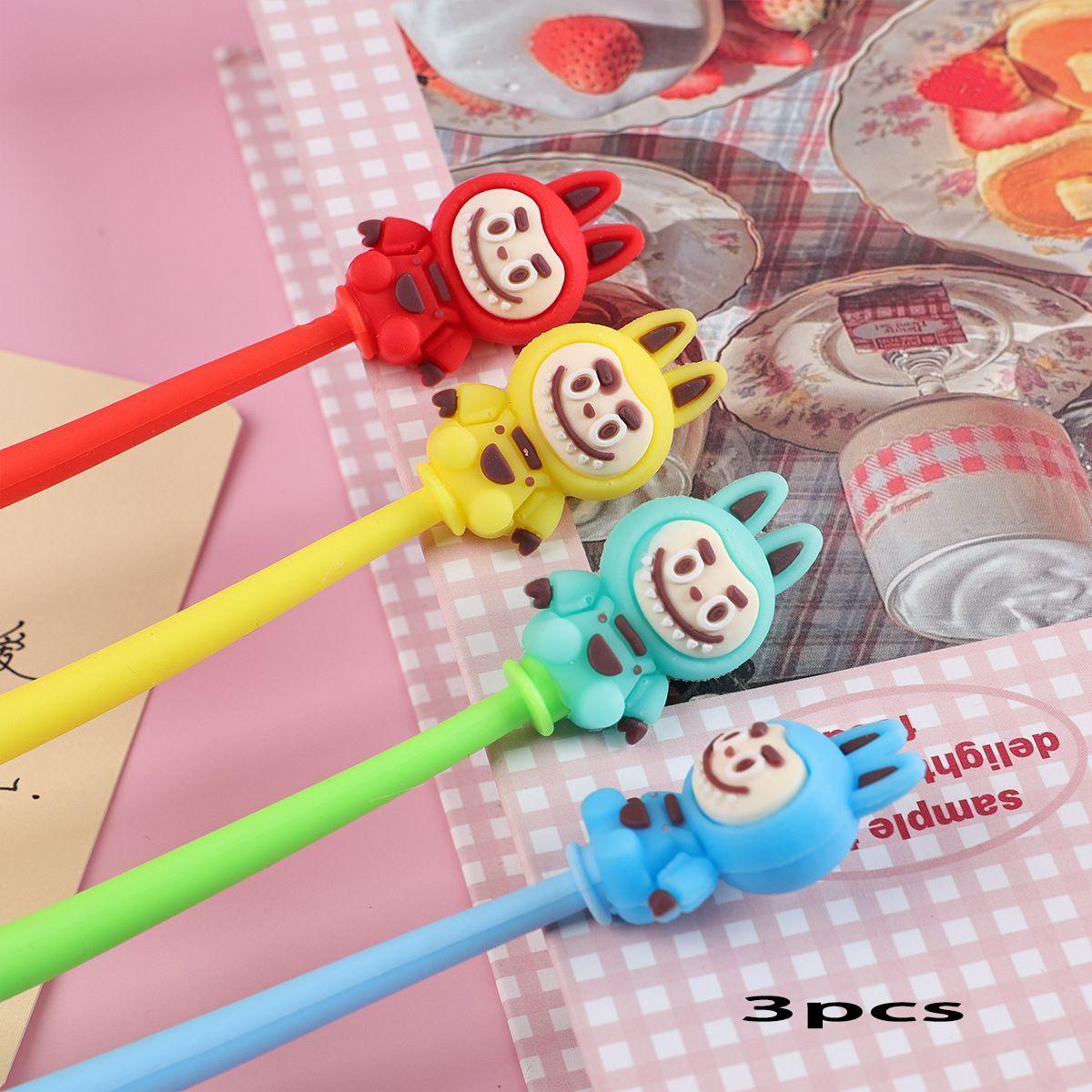 

Swinging Pen Cute Labu Buns High Beauty Elementary School Student Gift 0.5 Neutral Pen Soft Glue 3pcs