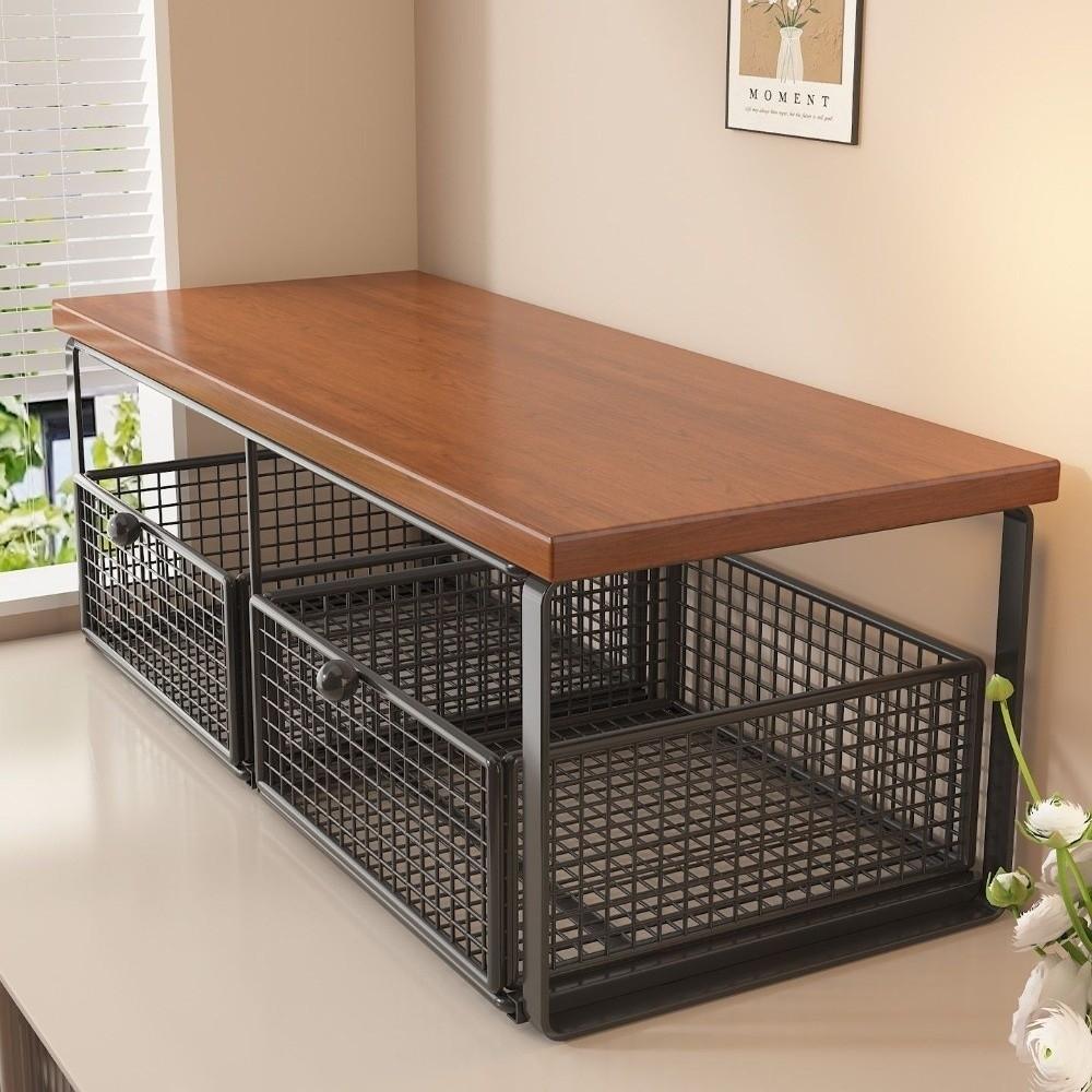 Multi-Layer Metal Storage Rack Solid Wood Countertop Storage Rack Kitchen Countertop