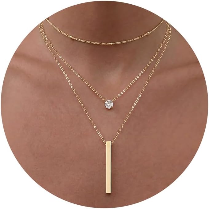 Tewiky Dainty 14k Gold Plated/Silver Cubic Zirconia Necklaces for Women | Simple CZ Jewelry Necklaces Trendy Gifts