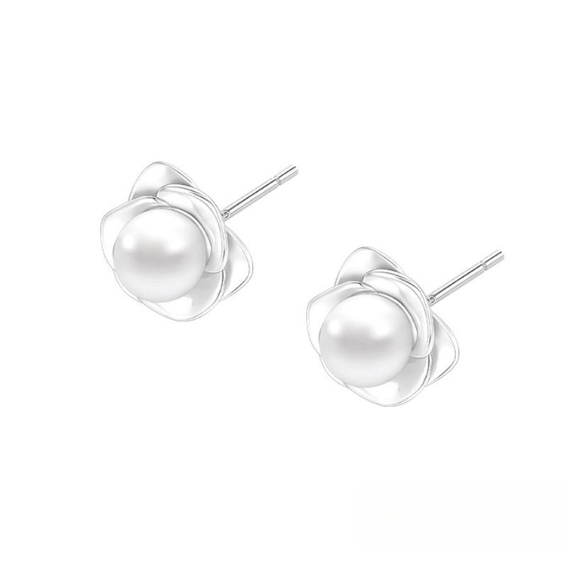 

Rose Pearl Stud Earrings Women s Light Luxury High-end Earrings Fashion Temperament Versatile Ear Jewelry