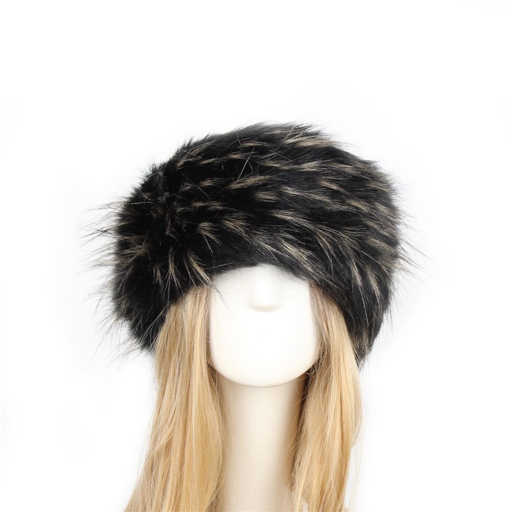 

Warm Snow Earwarmer Girl Fur Faux Faux Fur Headband Women Winter Hats Fluffy Russian Caps чёрный