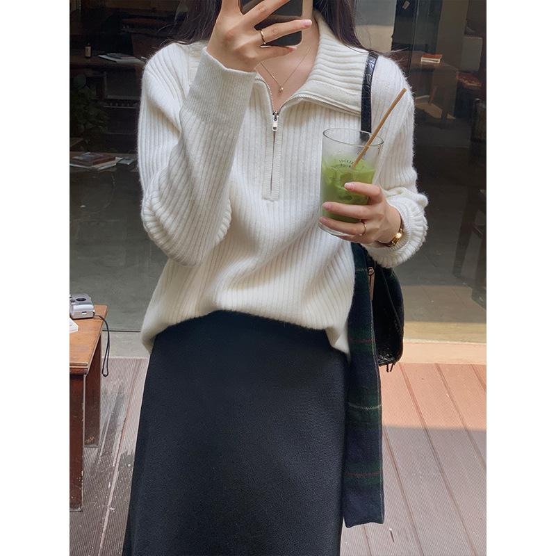 Autumn new zipper sweater knitted sweater women's loose outer wear bottoming top design jacket