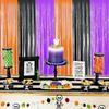 2pcs Orange Purple Black Metallic Tinsel Foil Fringe Curtains Photo Booth Props for Halloween Birthday Bridal Shower Holiday Party Decorations