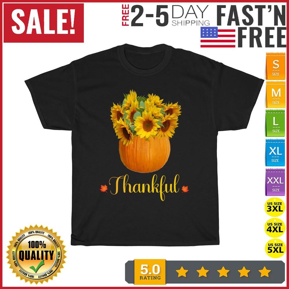 

Thankful Pumpkin Planter Sunflowers Thanksgiving Day Vintage T Shirt Men Women XL