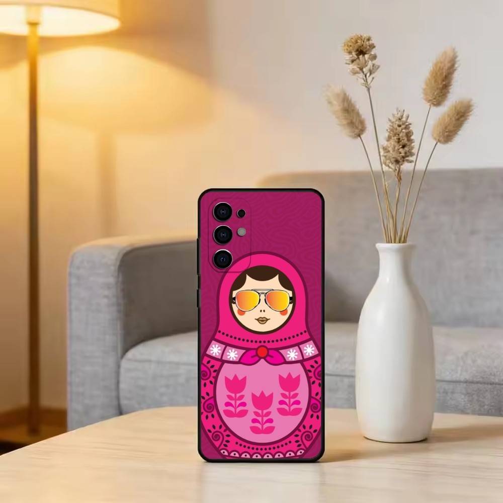 Adorable Russian Folk Art Doll Phone Case For Samsung S25,S24,S21,S22,S23,S30,Ultra,S20,Plus,Fe,Soft Silicone Black Cover