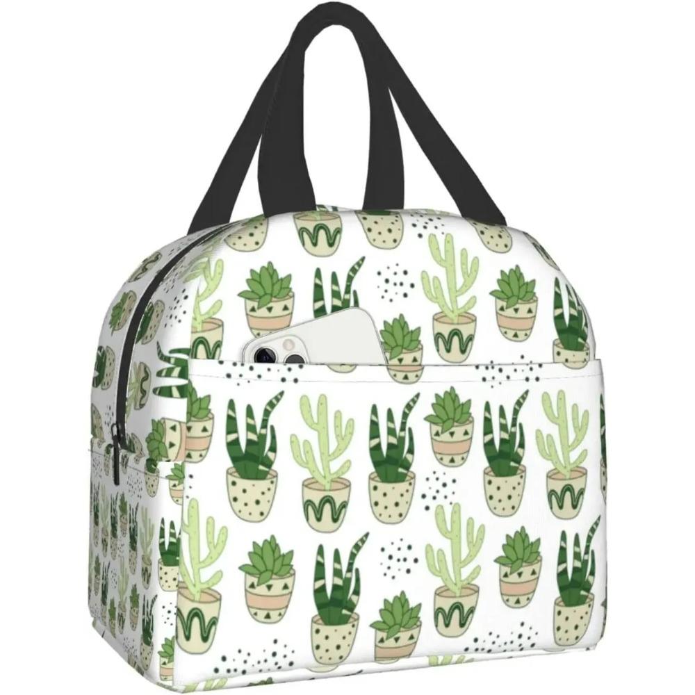 Plant Cactus Print Lunch Box Kawaii Small Insulation Cacti Lunch Bag Reusable Food Bag Lunch Containers Bags for Women Men