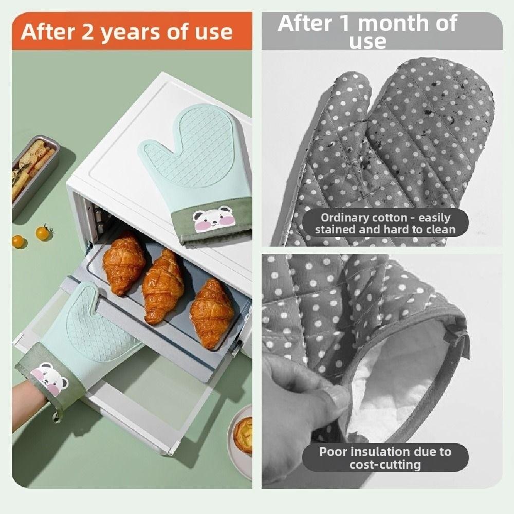 2Pcs Thickened Silicone Insulation Gloves Heat Resistant Non-slip Oven Mitts Cute Anti Scald High Temperature Gloves Microwave
