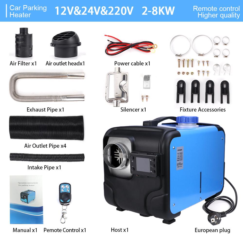 12V/24V/220V Universal Horizontal Automotive Diesel Air Heater Integrated Machine 2-8KW Auxiliary Heater With LED Display Screen