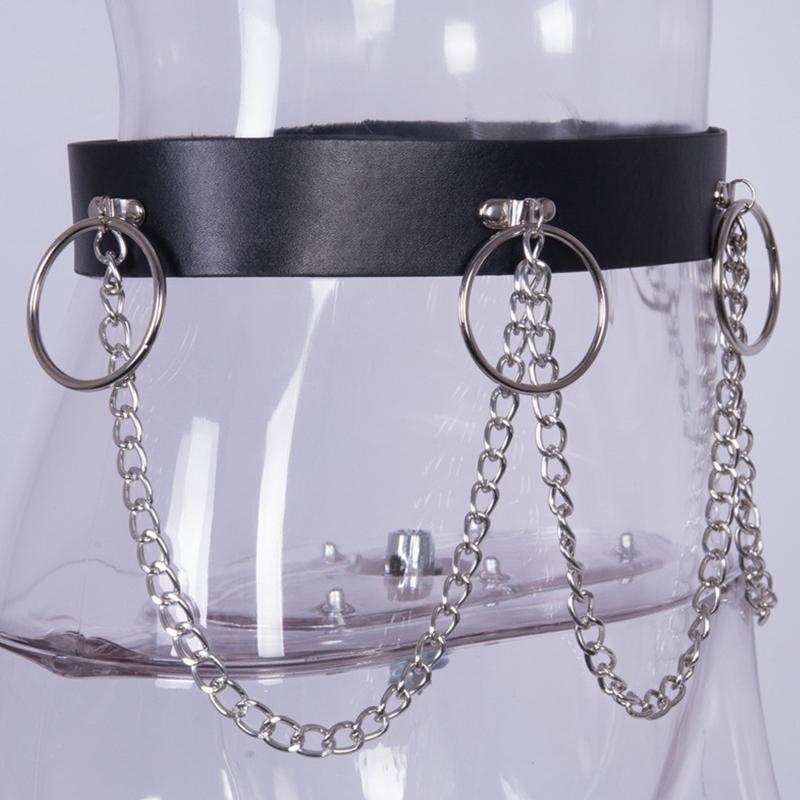 Gothic Waist Chain Alloy and PU Leather Body Chains with Rounded Circle Decor Body Straps Accessories for Women and Girl