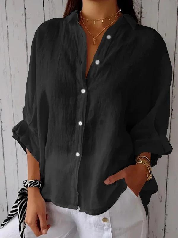 2024 Summer Women's Cotton Linen Breathable Tie-Back Shirt - Transparent Sun Protection Top