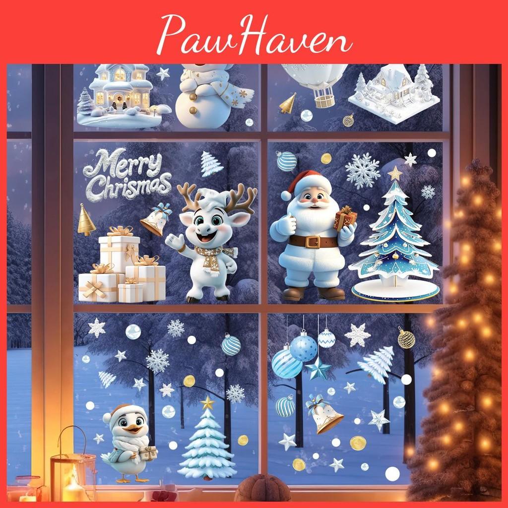 Tree Snowman Christmas Window Art Pvc Static Stickers Set Decorations Christmas