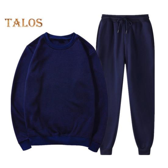 

2 шт./комплект спортивный костюм круглый вырез длинный рукав пуловер топы эластичный шнурок талия длинные брюки комплект офисный тренировочный наряд XXL темно-синий