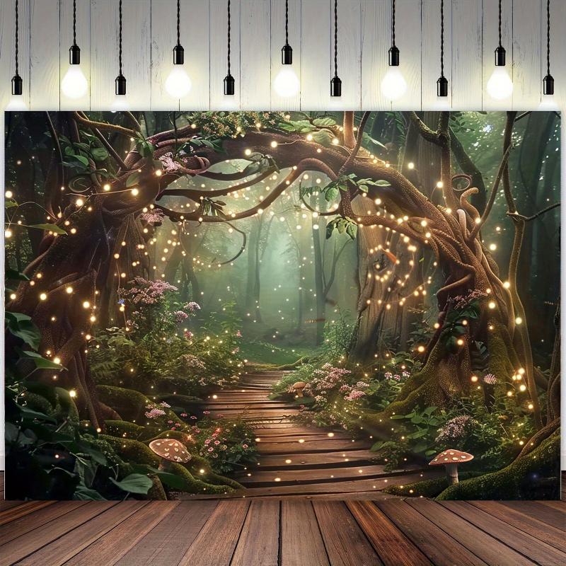 Sparkling Enchanted Forest Tapestry, Party Wedding Photography Backdrop, Home Wall Decor