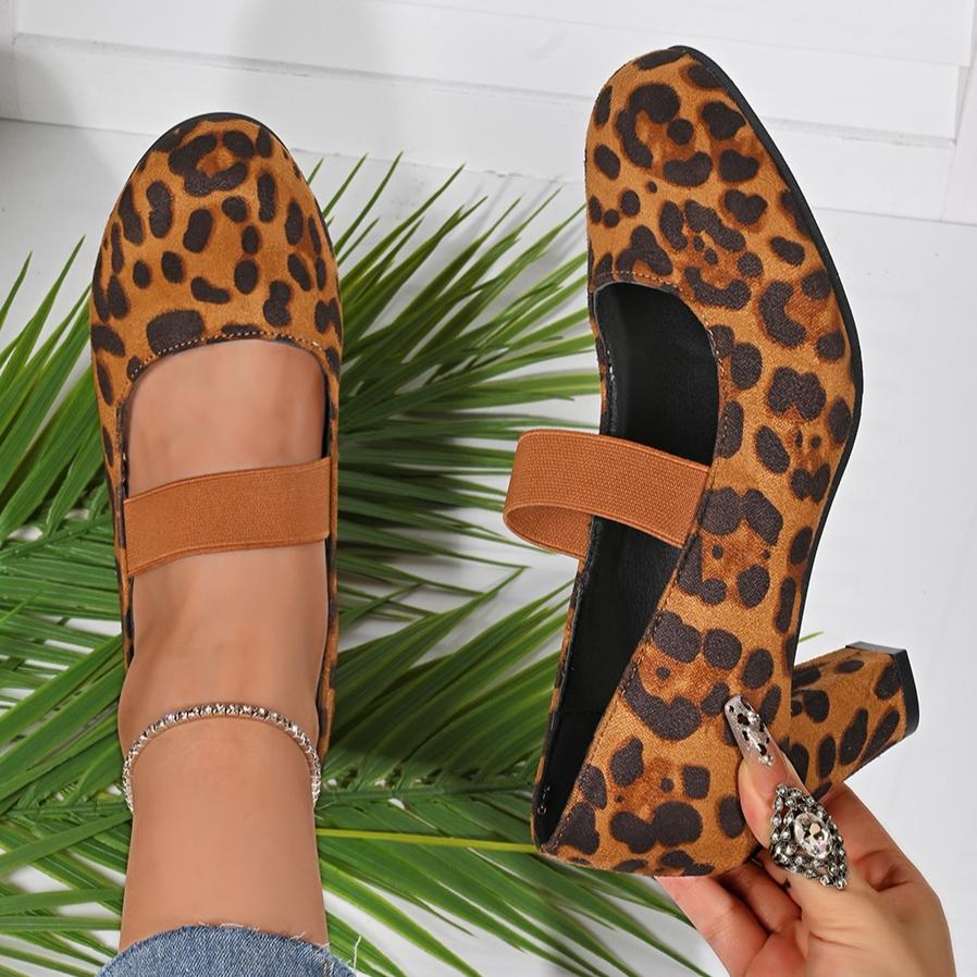 Fashion Woman Pumps Fashion Shallow High Heels New Designer Leopard Print Mary Jane Shoes Woman Thick Heels Elegant Party Female Shoes
