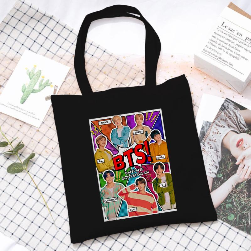 Korean Style Printed Canvas Tote Bag for Women Men Large Capacity Commuter Shoulder Handbag Fashionable Daily Outing Purse KTB