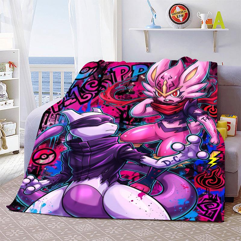 Pokemon Plush Flannel Blanket Soft Warm Lightweight Throw for Couch Sofa Bed Cozy Travel Home Decor Gift Idea -QJY