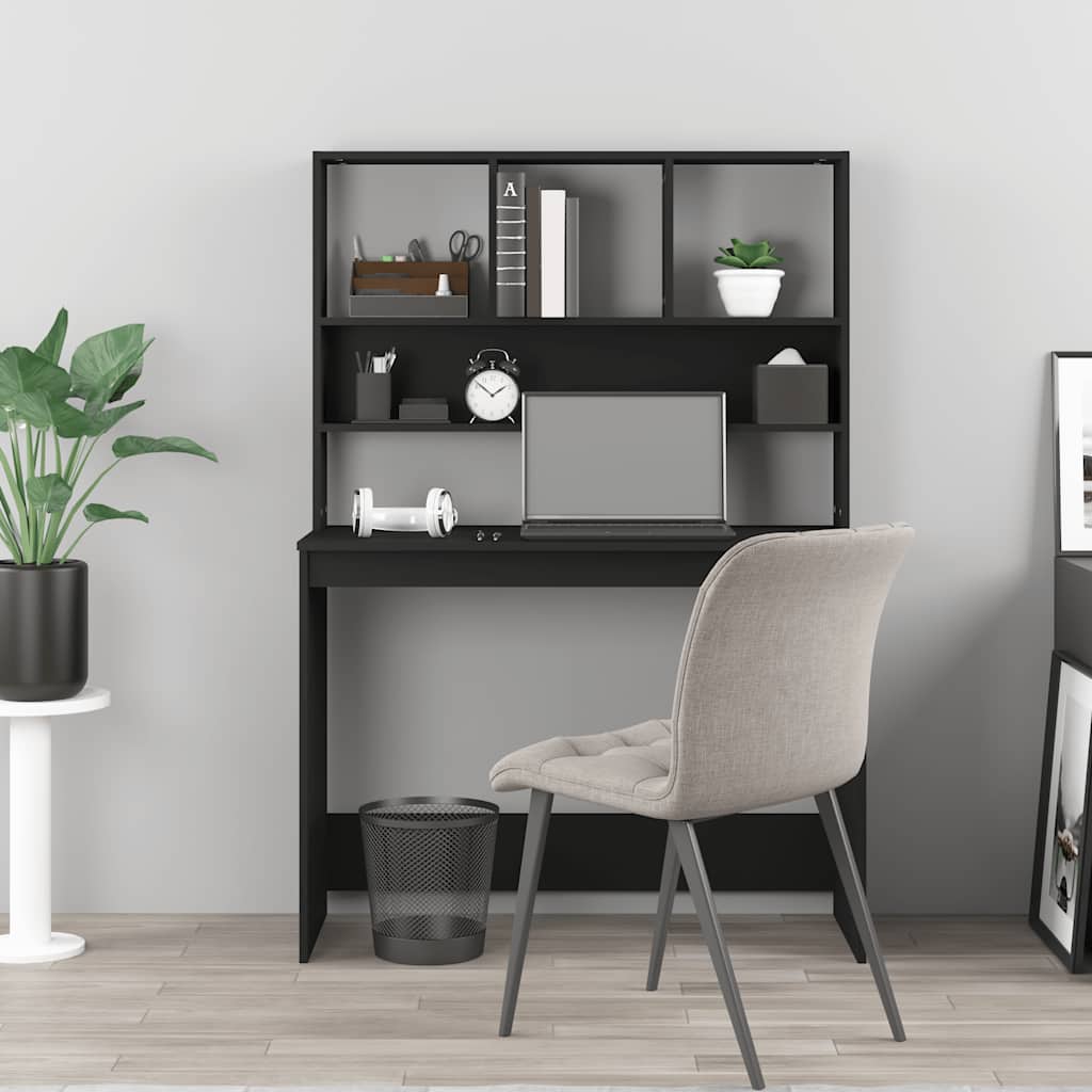 Vidaxl Biurko Z Półkami, Czarne 102X45X148 Cm, Materiał Drewnopochodny