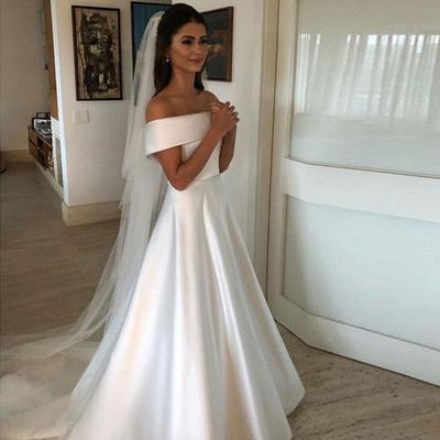 Satin Bridal Gown Sleeveless Off The Shoulder Buttons Wedding Party Women Communion Dresses Long Dress Evening Dress Prom Party